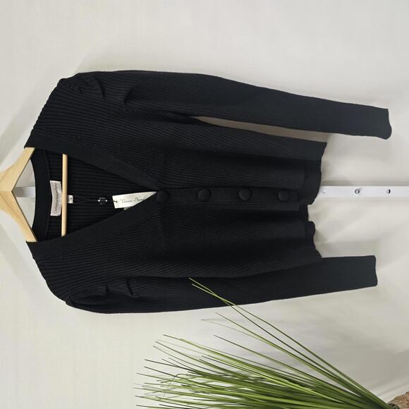 Catherine Malandrino Sweaters - Catherine Malandrino Black Ribbed Cardigan - Elegant & Cozy